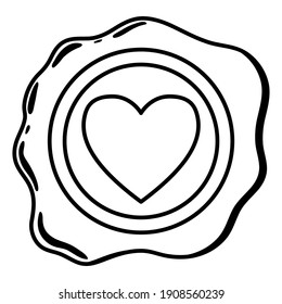 Wax seal line. A beautiful depiction of a heart embossed on wax for letters with a love message. Happy Valentines Day. Vector illustration for websites, reviews and prints.