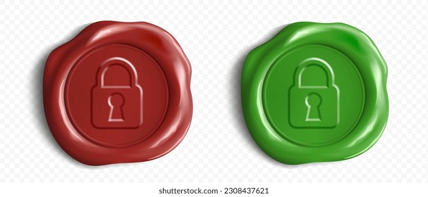 Wax seal with lock sign. Template isolated on transparent background. vector mockup