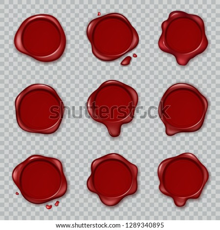Wax seal. Original waxing rubber old vintage document envelope seals red approve stamps isolated vector 3d