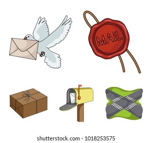 Wax seal, postal pigeon with envelope, mail box and parcel.Mail and postman set collection icons in cartoon style vector symbol stock illustration web.