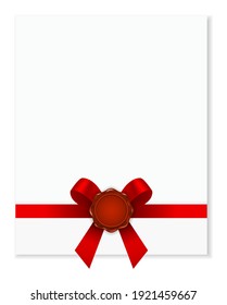 wax seal with red bow ribbon on paper page document icon