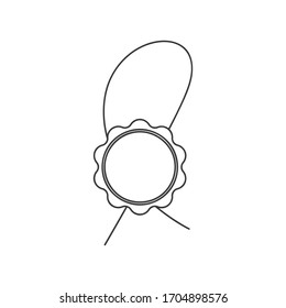 Wax seal with ribbon behind icon vector line drawing
