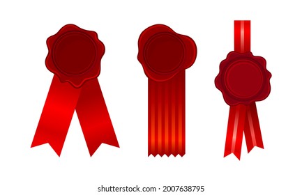 Wax Seal with Ribbon as Warranty Sign Vector Set