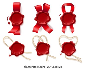 Wax seal with ribbons. Realistic red round