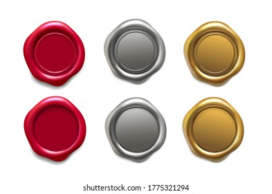 Wax seal set. Golden, red and silver wax stamps