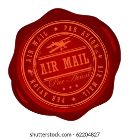 Wax seal with small stars and the word Air Mail inside, vector illustration