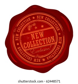 Wax seal with small stars and the word New Collection, vector illustration