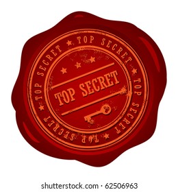 Wax seal with small stars and the word Top Secret, vector illustration