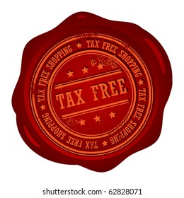 Wax seal with small stars and the word Tax Free, vector illustration