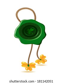wax seal of St.  Patrick's holiday symbol with gold shamrocks