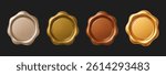 Wax Seal Stamp 3d Isolated Gold Metallic Ancient Background Vintage Old Letter Message Certificate Tag Sign Set