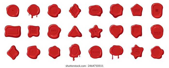 Wax seal stamp, certificate seals. Realistic wax medallion signature stamps set.
