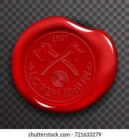 Wax Seal Stamp Red Certificate Sign Transparent Background Mockup Icon 3d Design Realistic Vector Illustration