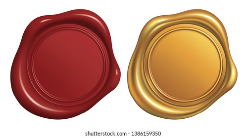Wax Seal Stamp, Red and Golden_Vector EPS 10