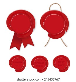 Wax seal template set. Text outlined. Free font Source Sans