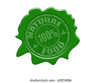 Wax seal with the text 100% natural food, vector illustration