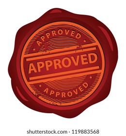 Wax seal with text Approved inside, vector illustration