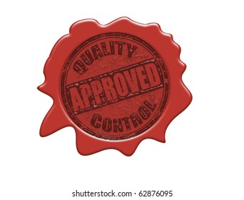 Wax seal with the text quality control - approved, vector illustration
