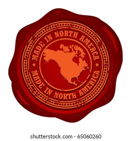 Wax seal with the word Made in North America inside, vector illustration