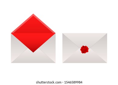 Wax sealed envelopes on white background. Vector stock illustration.