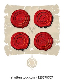 Wax seals with emblems, 3, vector