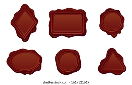 Wax Seals Vector Set. Red Sign for Document Sealing Concept