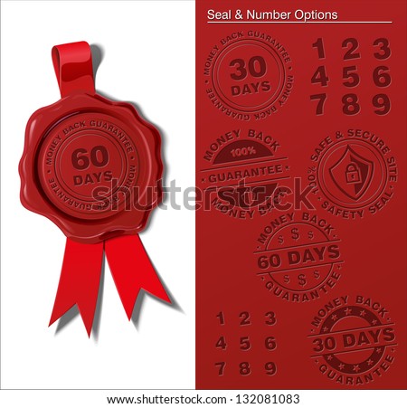 Wax Shield - Money Back Guaranty.
The EPS 10 version has all the options in place on separate layers. Switch layers on and off to achieve the desired result on seal, ribbon and stamp