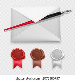 Wax stamp Old embossed envelope label, round royal medieval mockup cartoon shapes, candle wax seals Vector format