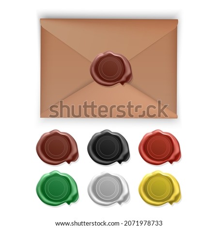 Wax stamp Old embossed envelope label, round royal medieval mockup cartoon shapes, candle wax seals Vector format