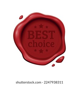 Wax stamp product ad composition with isolated red wafer on blank background with silhouette text vector illustration