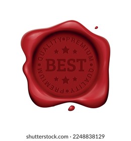 Producto y composición del sello de cera con obleas rojas aisladas sobre fondo en blanco con ilustración del vector de texto de silueta