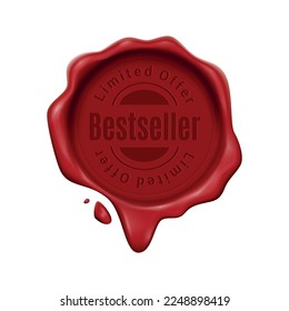 Wax stamp product ad composition with isolated red wafer on blank background with silhouette text vector illustration