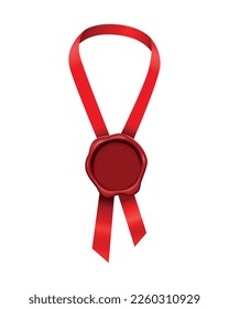 Wax stamp ribbons composition with realistic image of vintage stamp with red ribbon vector illustration