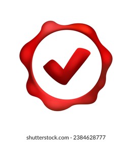 Wax stamp seal in glossy 3d style with check mark inside. Template for quality certificate and premium guarantee products