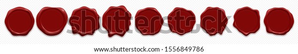 Wax stamp seals, vector 3d realistic icons. Rubber\
red wax seal stamps templates for quality certificate and premium\
guarantee product design