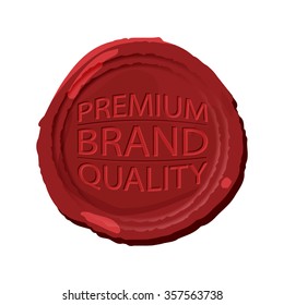 Wax stamp template. Red wax seal with text - premium brand quality. Vector illustration.