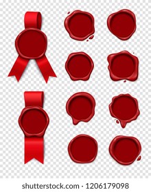Wax Stempel transparent setzen realistische 3D-Kollektion von isolierten Wachsversiegelungsbildern mit leerem Kreis, Vektorgrafik