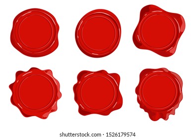 Wax stamps vector icons. Decorative candle seal postage stamp set isolated on white. Retro seal wax stamps vector set for certificate and document. Illustration of red stamp label to certificate.