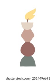 Wax vector decoration aesthetics candle. Hand drawn colored illustration. Delicate romantic element of decor. Cozy glowing burning candle wick. christmas, wedding, birthday, valentine day