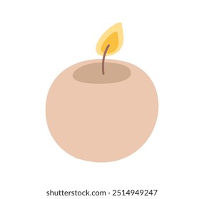 Wax vector decoration aesthetics candle. Hand drawn colored illustration. Delicate romantic element of decor. Cozy glowing burning candle wick. christmas, wedding, birthday, valentine day