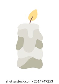 Wax vector decoration aesthetics candle. Hand drawn colored illustration. Delicate romantic element of decor. Cozy glowing burning candle wick. christmas, wedding, birthday, valentine day