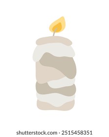 Wax vector decoration aesthetics candle. Hand drawn colored illustration. Delicate romantic element of decor. Cozy glowing burning candle wick. christmas, wedding, birthday, valentine day
