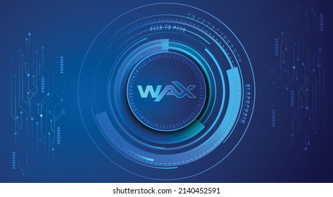 Wax (WAXP) block chain crypto currency digital encryption, virtual money exchange. Technology global network vector illustration background and banner design template. Futuristic web trading