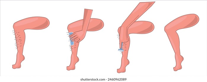 Waxing, human body wax, leg waxing hand drawing vector illustration