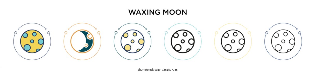 Waxing moon icon in filled, thin line, outline and stroke style. Vector illustration of two colored and black waxing moon vector icons designs can be used for mobile, ui, web