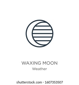 Waxing moon icon. Thin linear waxing moon outline icon isolated on white background from weather collection. Line vector sign, symbol for web and mobile