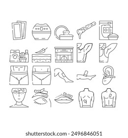 waxing wax hair body beauty icons set vector. spa salon, woman beautician, female treatment, depilation remove, leg hot, epilation waxing wax hair body beauty black contour illustrations