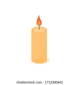 Waxy candle icon isolated of white background. Candle for birthday, memorial. Isometric design. Cartoon vector illustration.