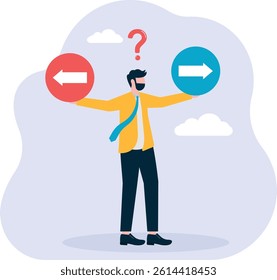 Way choice concept. Selection or Decision. Confused businessman thinking about the right path, 

