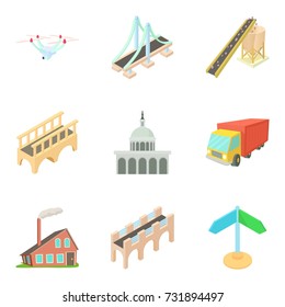 Way to city center icons set. Cartoon set of 9 way to city center vector icons for web isolated on white background